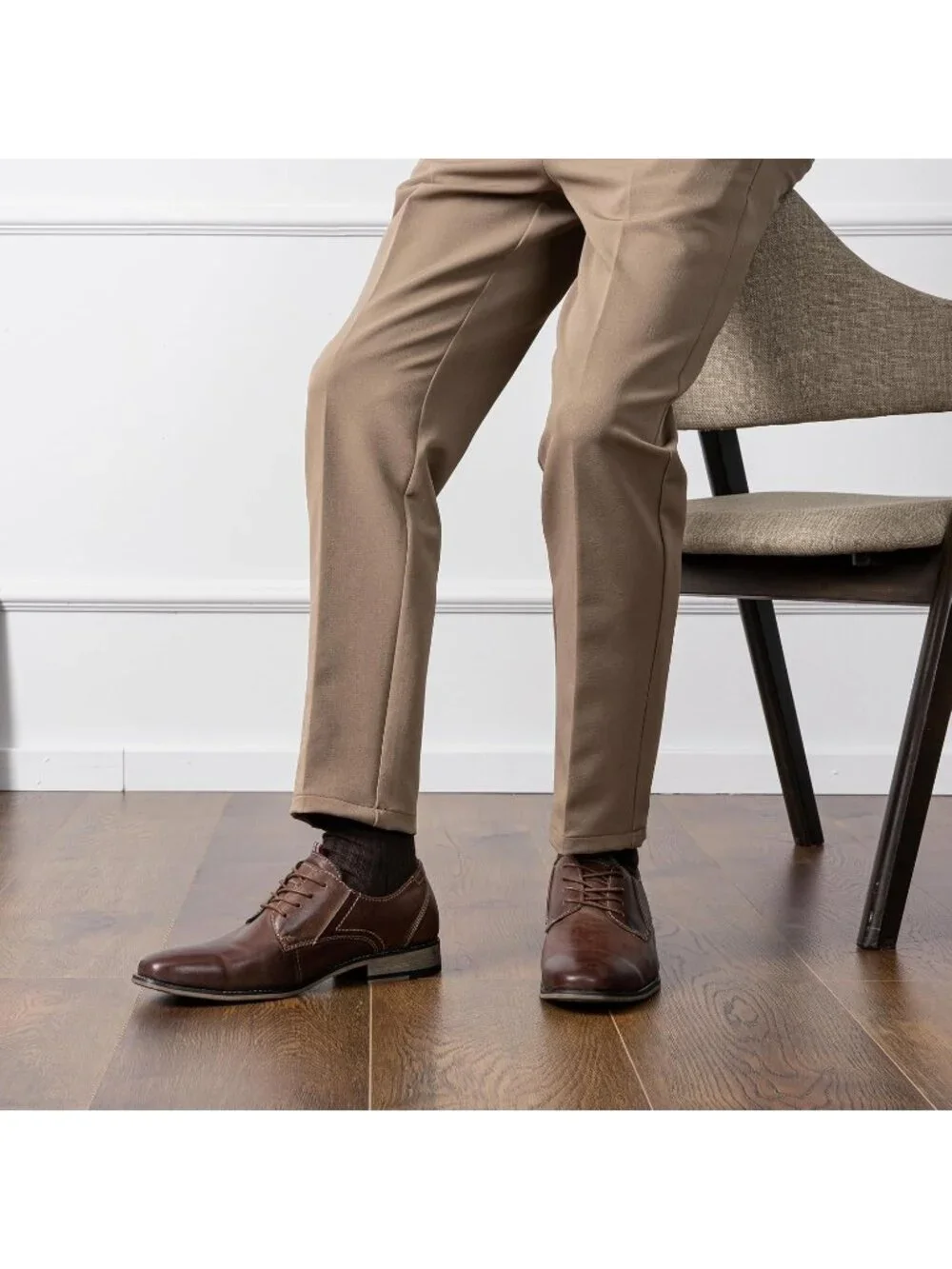 Men's Dark Brown Leather Retro Plain Toe Formal Dress Oxford Derby Causal Shoes